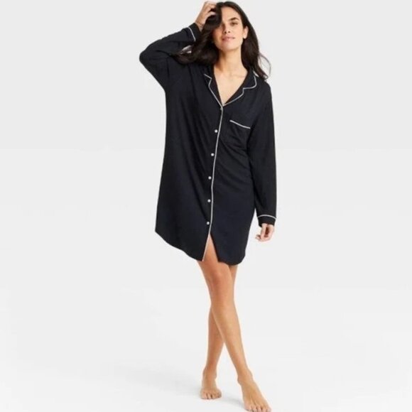 stars above Other - Black Satin Nightgown with White Piping (Stars Above) XL Women